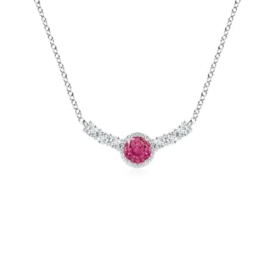 Angara Vintage Style Pink Sapphire And Diamond Curved Bar Pendant In Metallic