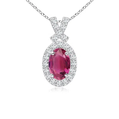 Angara Vintage Style Pink Tourmaline Pendant With Diamond Halo In Metallic