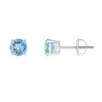 Angara Vintage Style Round Aquamarine Solitaire Stud Earrings In Metallic