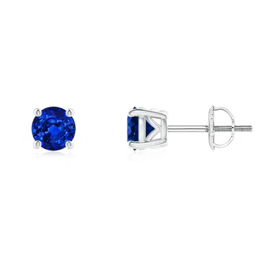 Angara Vintage Style Round Blue Sapphire Solitaire Stud Earrings In Metallic