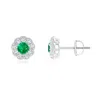 Angara Vintage Style Round Emerald Halo Stud Earrings In White Gold/rich Medium Green