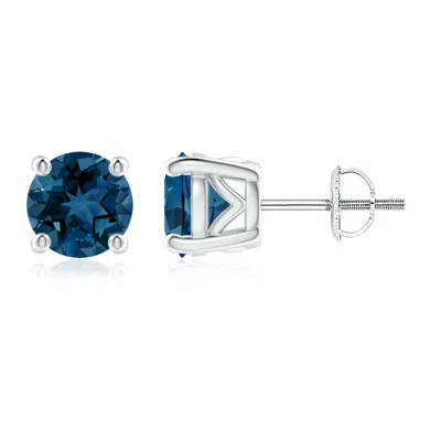 Angara Vintage Style Round London Blue Topaz Solitaire Stud Earrings In Metallic