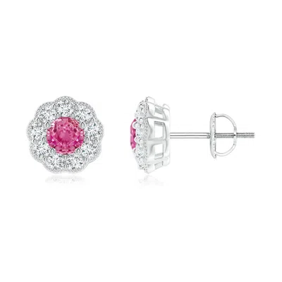 Angara Vintage Style Round Pink Sapphire Halo Stud Earrings In Metallic