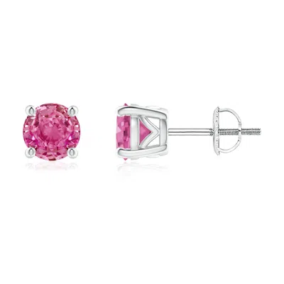 Angara Vintage Style Round Pink Sapphire Solitaire Stud Earrings In Metallic