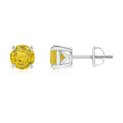 Angara Vintage Style Round Yellow Sapphire Solitaire Stud Earrings In Metallic