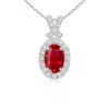 Angara Vintage Style Ruby Pendant With Diamond Halo In White Gold/medium Red