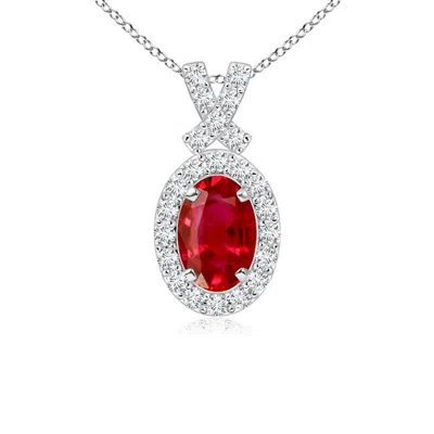 Angara Vintage Style Ruby Pendant With Diamond Halo In Metallic