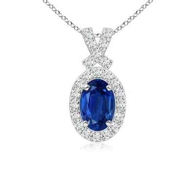 Angara Vintage Style Sapphire Pendant With Diamond Halo In Metallic
