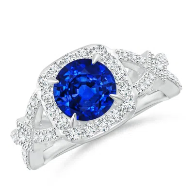 Angara Vintage Style Sapphire Split Shank Halo Ring In Blue