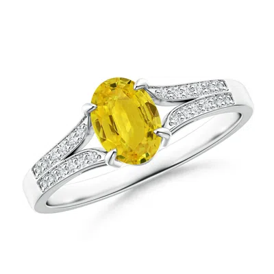 Angara Vintage Style Solitaire Oval Yellow Sapphire Split Shank Ring In Metallic