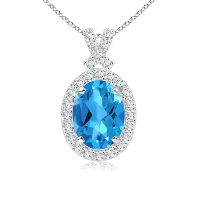 Angara Vintage Style Swiss Blue Topaz Pendant With Diamond Halo In Metallic