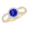 Angara Vintage Style Tanzanite Split Shank Ring With Diamond Halo In Yellow Gold/rich Violet Blue