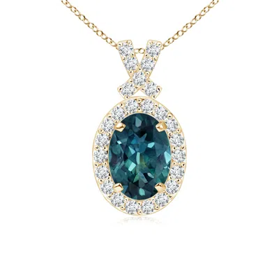 Angara Vintage Style Teal Montana Sapphire Pendant With Diamond Halo In Gold