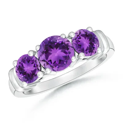 Angara Vintage Style Three Stone Amethyst Wedding Band In Purple