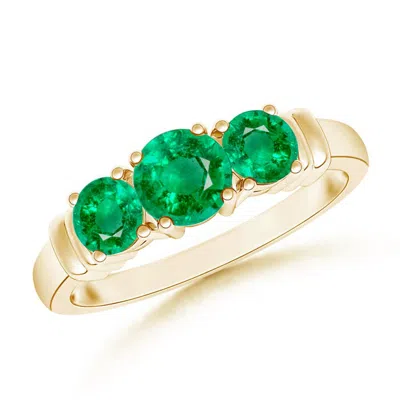 Angara Vintage Style Three Stone Emerald Wedding Band In Green
