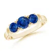 Angara Vintage Style Three Stone Sapphire Wedding Band In Yellow Gold/medium To Rich Blue