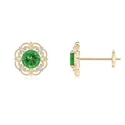 Angara Vintage Style Tsavorite And Diamond Fleur De Lis Earrings