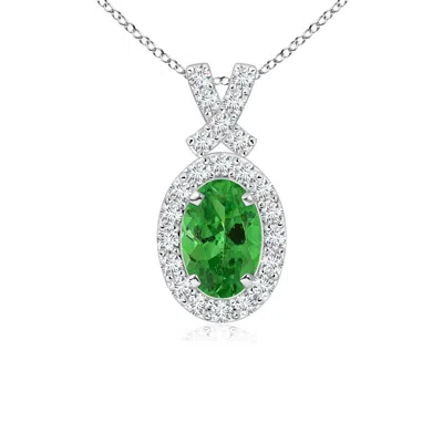 Angara Vintage Style Tsavorite Pendant With Diamond Halo In Metallic