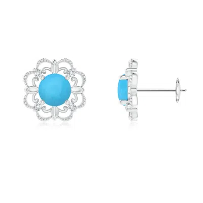 Angara Vintage Style Turquoise And Diamond Fleur De Lis Earrings In Metallic