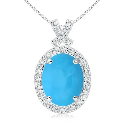 Angara Vintage Style Turquoise Pendant With Diamond Halo In Metallic