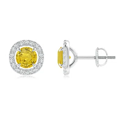 Angara Vintage Style Yellow Sapphire And Diamond Halo Stud Earrings In Metallic