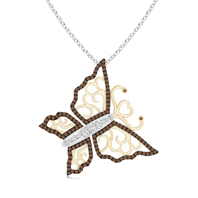 Angara White And Coffee Diamond Tilted Butterfly Pendant