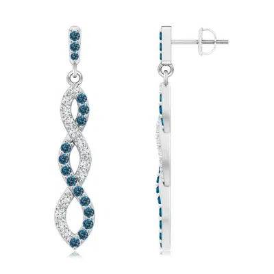 Angara White And Enhanced Blue Diamond Infinity Dangle Earrings In Metallic
