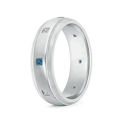 Angara White & Enhanced Blue Diamond Low Dome Comfort Fit Ring For Him In White Gold/teal Blue