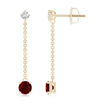 Angara Yard Chain Diamond And Ruby Drop Earrings In Gold
