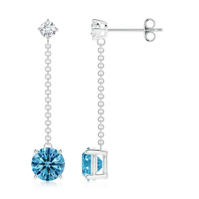 Angara Yard Chain Fancy Intense Blue Diamond Drop Earrings