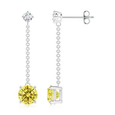 Angara Yard Chain Fancy Intense Yellow Diamond Drop Earrings In Metallic