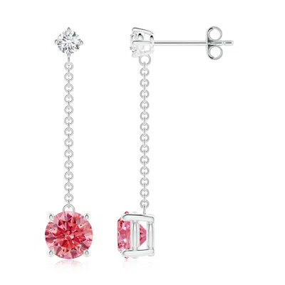 Angara Yard Chain Lab-grown Fancy Intense Pink Diamond Drop Earrings In Metallic