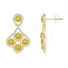 Angara Yellow Sapphire Dangle Earrings With Diamond Outline In Yellow Gold/deep Yellow