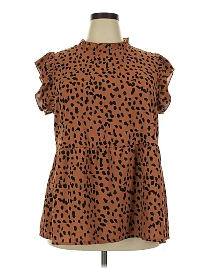 Pre-owned Angashion Short Sleeve Blouse In Brown