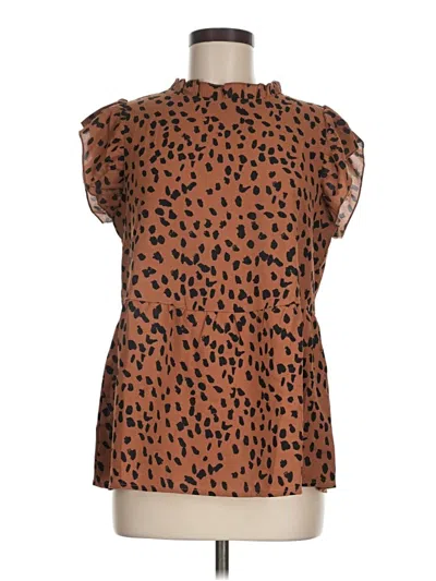 Pre-owned Angashion Short Sleeve Blouse In Brown