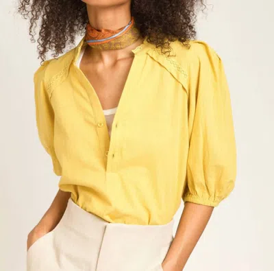 Ange Puff Sleeve Crochet Blouse In Mustard Yellow In Multi