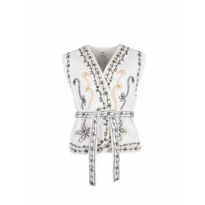 Ange Solly Sleeveless Embroidered Jacket In White
