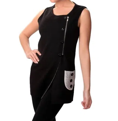 Angel 2-tone Asymmetrical Zip Vest In Black/stone