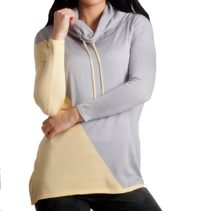 Angel 2-tone Draw String Cowl Neck Pullover In Yellow/gray In Multi