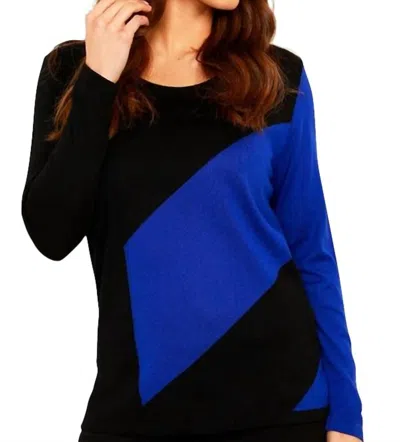 Angel 3/4 Sleeve Abstract Crew Top In Black/royal