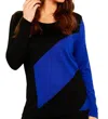 Angel 3/4 Sleeve Abstract Crew Top In Black/royal In Multi