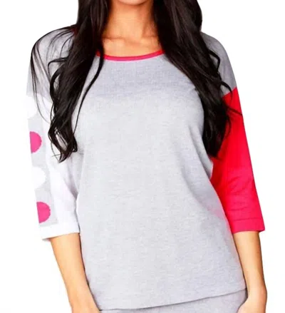 Angel 3/4 Sleeve Color Block Crew Top In Gray In White