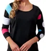 ANGEL 3/4 SLEEVE DOT SCOOP TOP IN BLACK MULTI