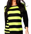 Angel 3/4 Sleeve Stripe Scoop Neck Sweater In Black/kiwi In Yellow
