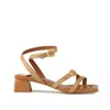 ANGEL ALARCON ANGEL ALARCON GENON LEATHER AND BROWN RAFFIA HEELED SANDAL