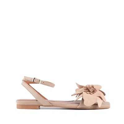 Angel Alarcon Marie Louise Low Sandal With Suede Floral Trim
