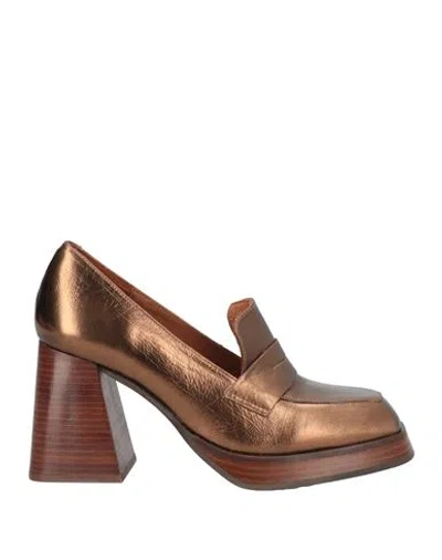 Angel Alarcon Ángel Alarcón Woman Loafers Bronze Size 9 Leather In Yellow