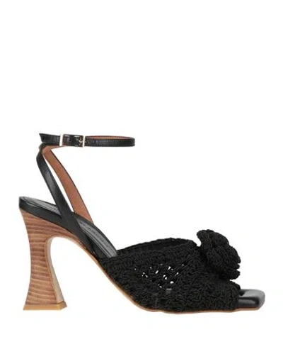 Angel Alarcon Ángel Alarcón Woman Sandals Black Size 7 Textile Fibers, Leather