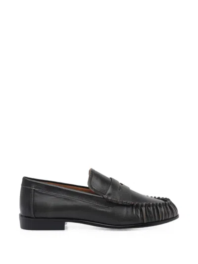Angel Alarcon Ruched Leather Loafers In Black