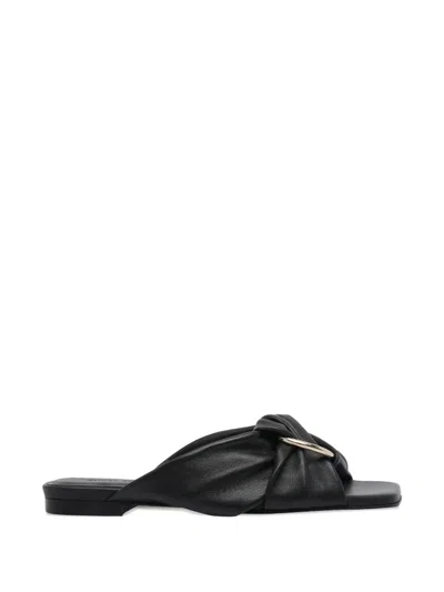 Angel Alarcon Ruffled-detailing Leather Sandals In Black